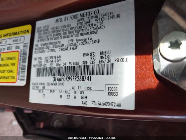 3FA6P0K99FR268741 Ford Fusion Titanium