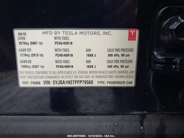2015 TESLA MODEL S 5YJSA1H27FFP79568 Photo 8