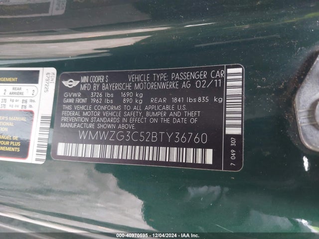 2011 MINI COOPER S CLUBMAN WMWZG3C52BTY36760 Photo 8