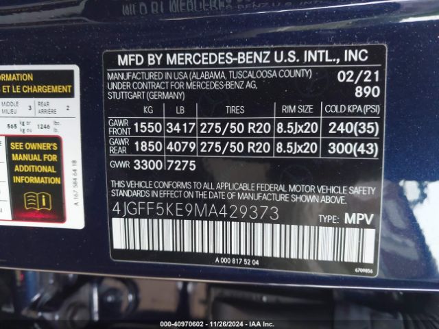 4JGFF5KE9MA429373 Mercedes-Benz Gls 450 4matic