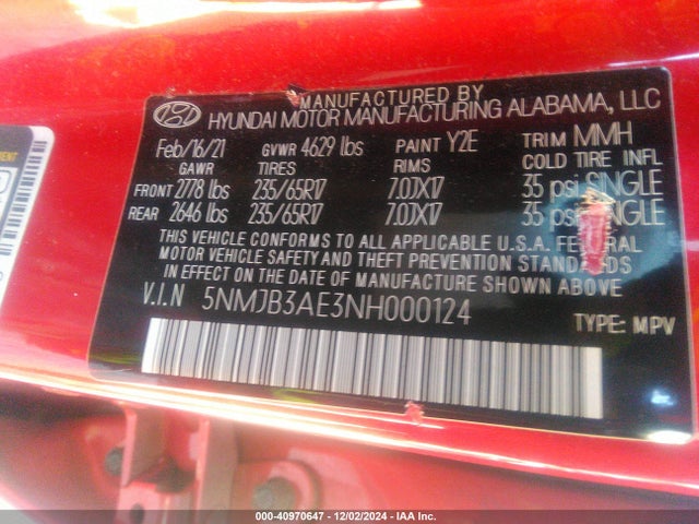Hyundai TUCSON SEL 2022 5NMJB3AE3NH000124 Image 9