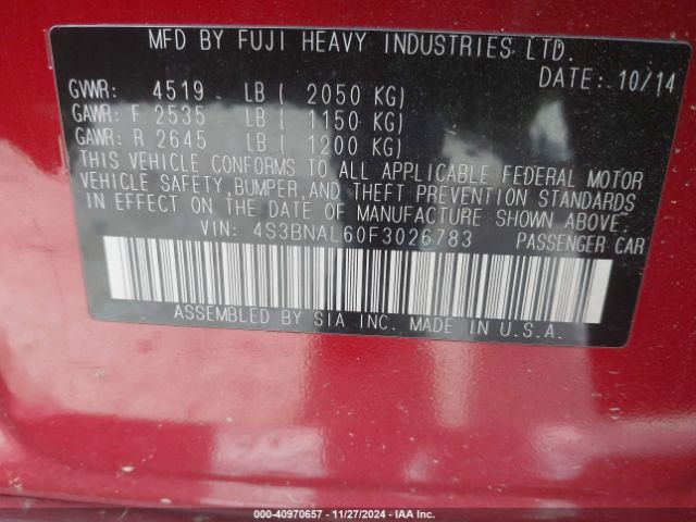 4S3BNAL60F3026783 Subaru Legacy 2.5i Limited