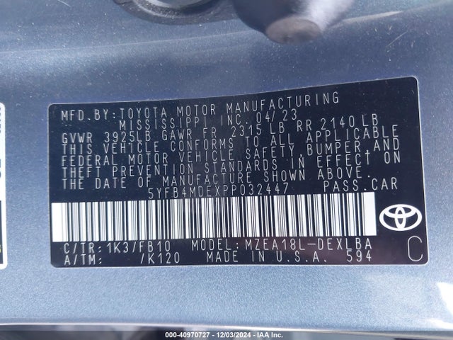 Toyota COROLLA LE 2023 5YFB4MDEXPP032447 Image 9