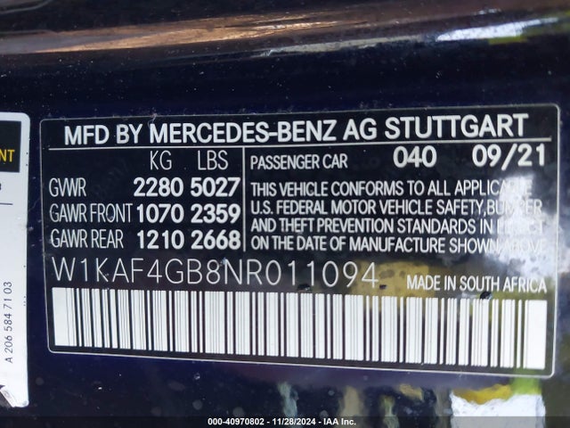 W1KAF4GB8NR011094 Mercedes-Benz C 300 Sedan
