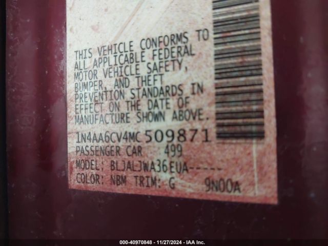 1N4AA6CV4MC509871 Nissan Maxima Sv Xtronic Cvt
