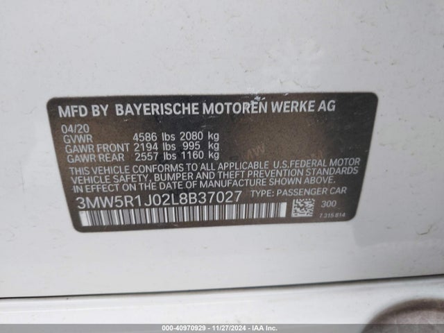 BMW 330I 2020 3MW5R1J02L8B37027 Image 9
