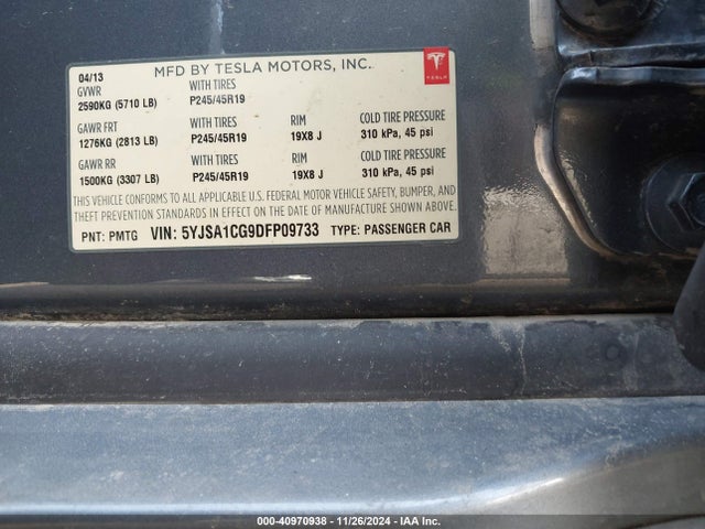 2013 TESLA MODEL S 5YJSA1CG9DFP09733 Photo 8