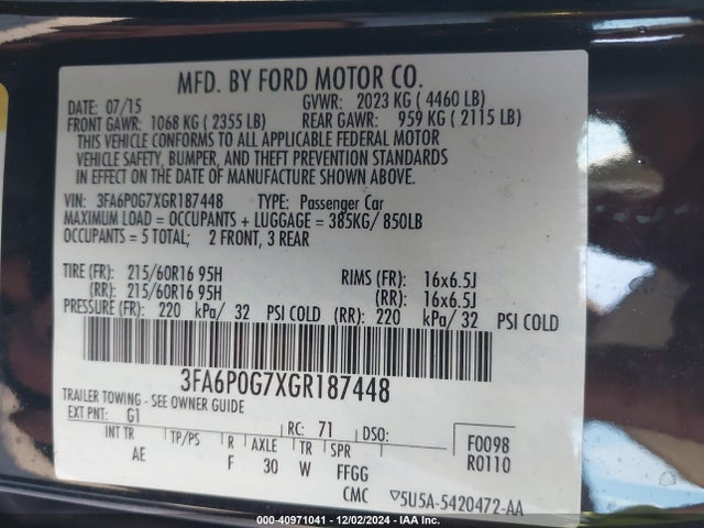 Ford FUSION S 2016 3FA6P0G7XGR187448 Image 9