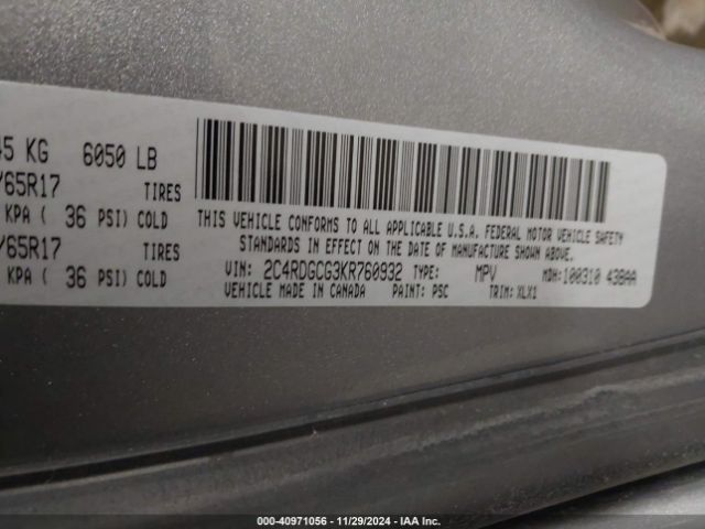 2C4RDGCG3KR760932 Dodge Grand Caravan Sxt