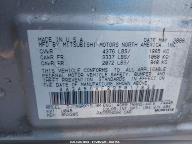 2009 MITSUBISHI GALANT 4A3AB56F29E017838 Photo 8