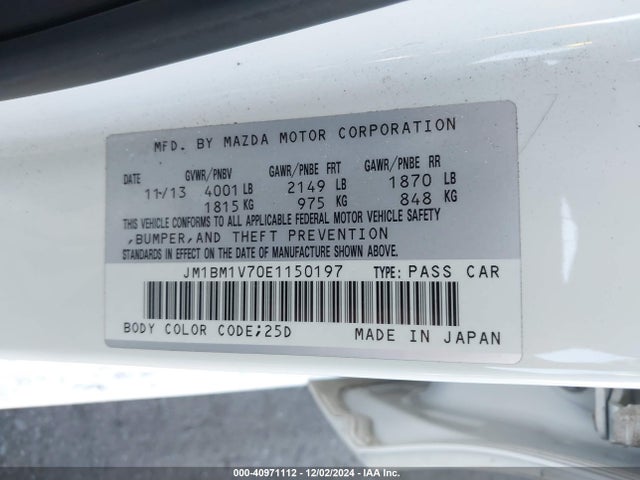 JM1BM1V70E1150197 Mazda Mazda3 I Touring