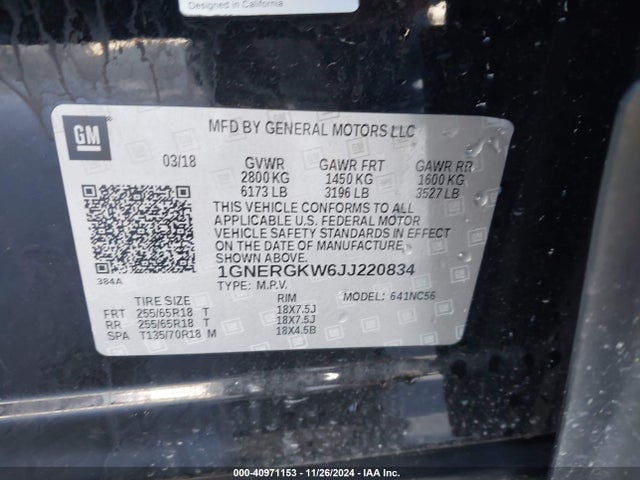 Chevrolet Traverse 1lt 2018 1GNERGKW6JJ220834 Image 9