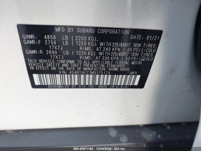 4S4BTACC1M3175174 Subaru Outback Premium
