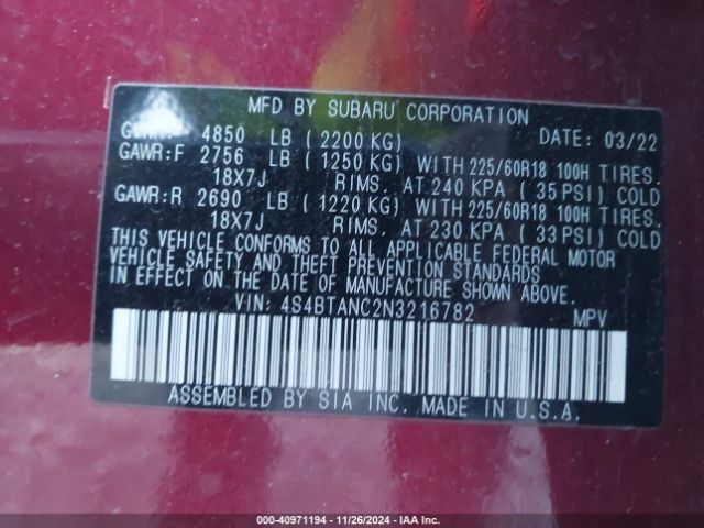 4S4BTANC2N3216782 Subaru Outback Limited