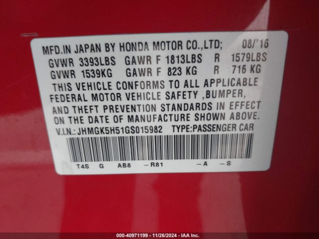 JHMGK5H51GS015982 Honda FIT LX