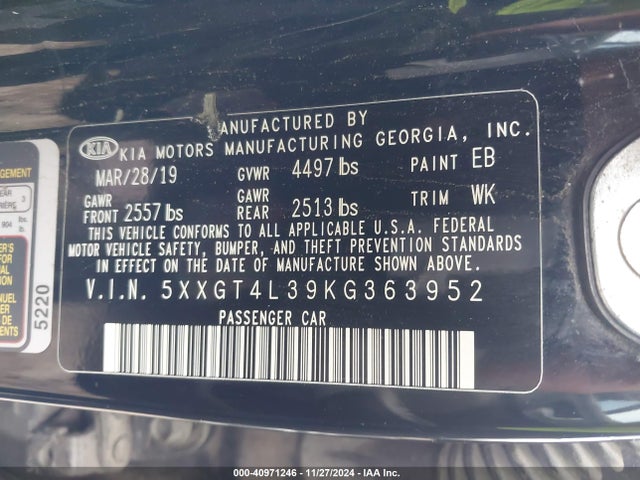5XXGT4L39KG363952 KIA Optima Lx