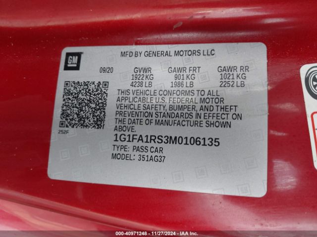 2021 CHEVROLET CAMARO 1G1FA1RS3M0106135 Photo 8
