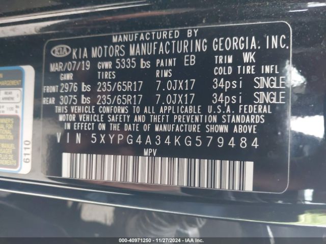 5XYPG4A34KG579484 KIA Sorento 2.4l L