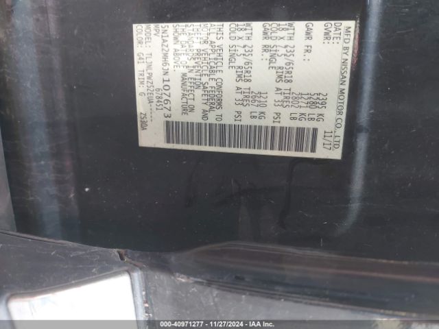 5N1AZ2MH6JN107673 Nissan MURANO S
