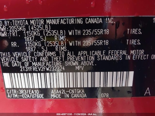 Toyota Rav4 Limited 2015 2T3YFREV2FW232324 Image 9