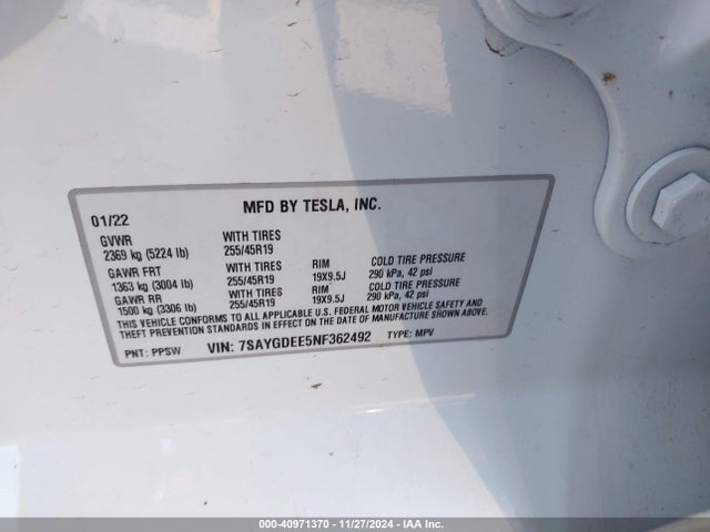 2022 TESLA MODEL Y 7SAYGDEE5NF362492 Photo 8