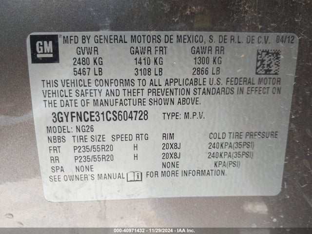 2012 CADILLAC SRX 3GYFNCE31CS604728 Photo 8