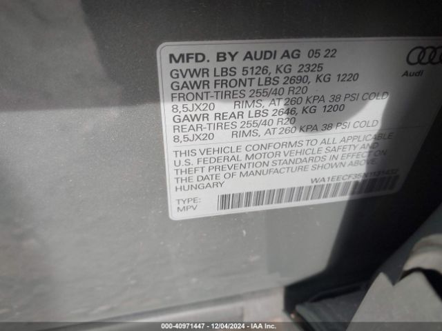 WA1EECF35N1131432 Audi Q3 Premium Plus 45 Tfsi S Line Quattro Tiptronic