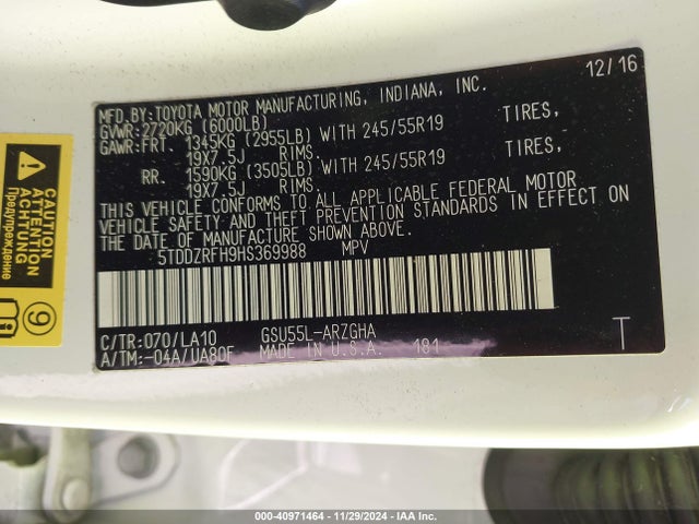 Toyota Highlander Limited Platinum 2017 5TDDZRFH9HS369988 Image 9