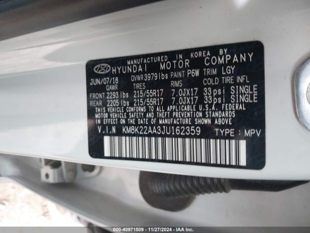 KM8K22AA3JU162359 Hyundai Kona Sel