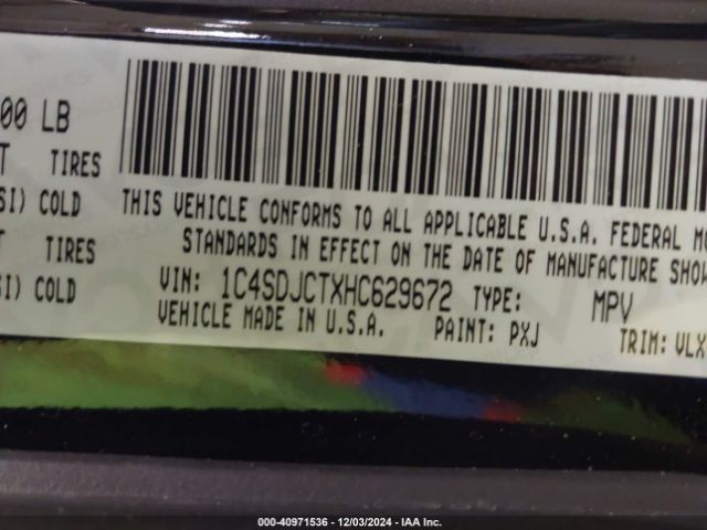 1C4SDJCTXHC629672 Dodge Durango R/t Awd
