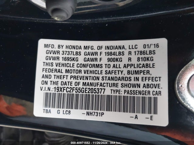 Honda Civic Lx 2016 19XFC2F55GE205377 Image 9