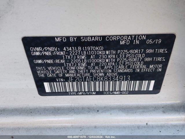 JF2GTAEC8K8334913 Subaru Crosstrek 2.0i Premium