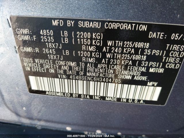 4S4BSENC6H3404705 Subaru Outback 3.6r Limited