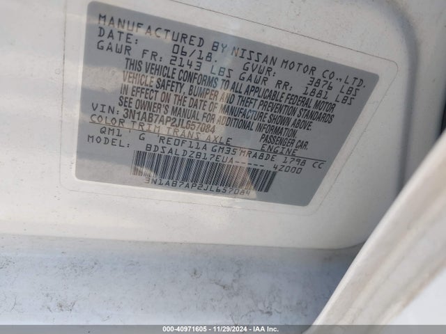 Nissan SENTRA SV 2018 3N1AB7AP2JL657084 Image 9