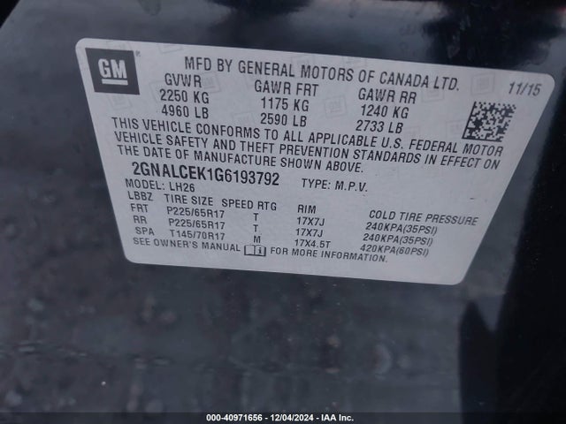 2GNALCEK1G6193792 Chevrolet EQUINOX LT