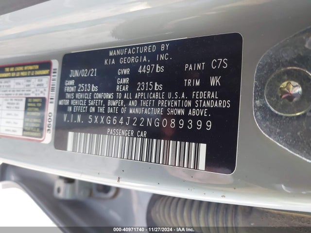 KIA K5 Gt-line 2022 5XXG64J22NG089399 Image 9