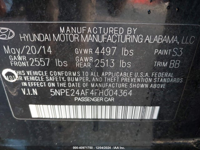 Hyundai SONATA SE 2015 5NPE24AF4FH004364 Image 9
