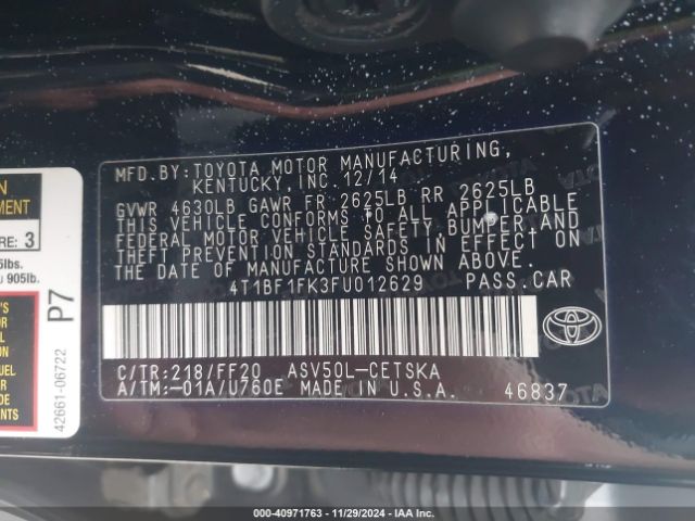 4T1BF1FK3FU012629 Toyota CAMRY SE