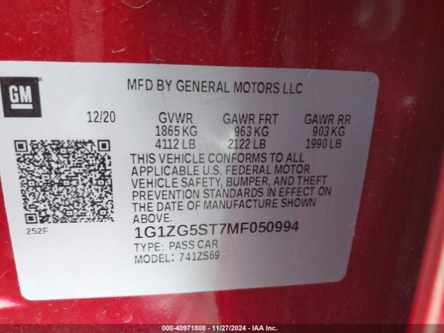 1G1ZG5ST7MF050994 Chevrolet Malibu Fwd Rs