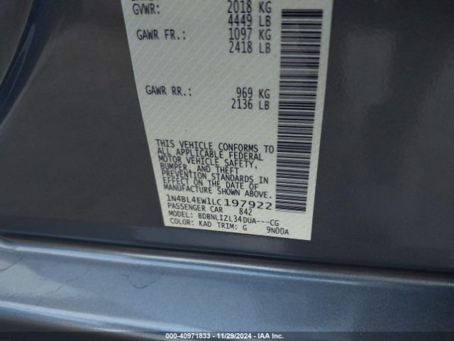 1N4BL4EW1LC197922 Nissan Altima Sl Intelligent Awd