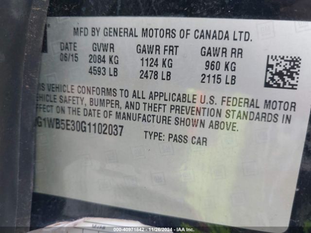 2G1WB5E30G1102037 Chevrolet Impala Limited Lt