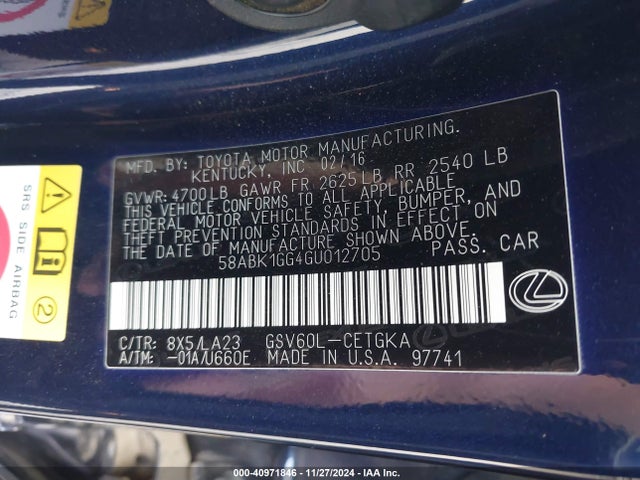 Lexus ES 350 2016 58ABK1GG4GU012705 Image 9