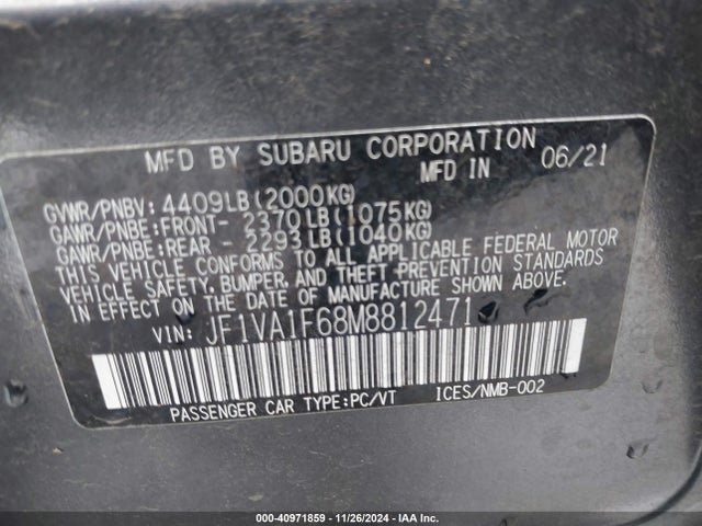 JF1VA1F68M8812471 Subaru Wrx Premium