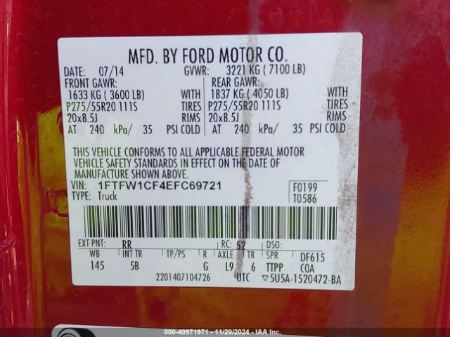 1FTFW1CF4EFC69721 Ford F-150 FX2