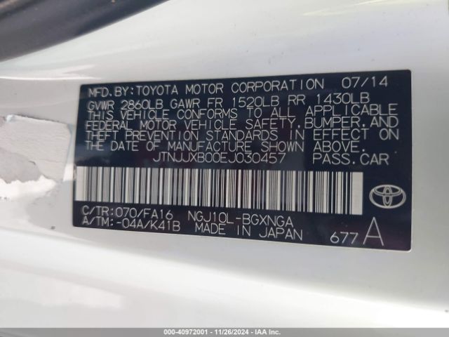 JTNJJXB00EJ030457 Scion IQ