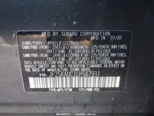 JF2SKAUC1LH547931 Subaru Forester Limited