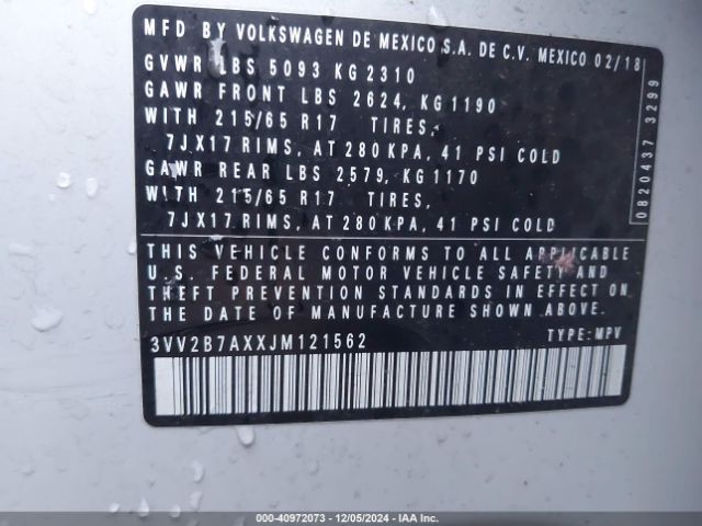 3VV2B7AXXJM121562 Volkswagen Tiguan 2.0t Se/2.0t Sel