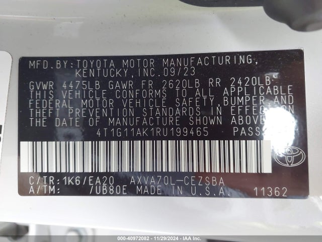 Toyota CAMRY SE 2024 4T1G11AK1RU199465 Image 9