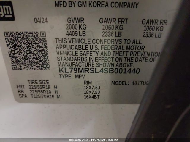 KL79MRSL4SB001440 Chevrolet Trailblazer Awd Lt