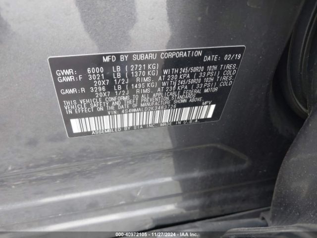 4S4WMALD2K3463726 Subaru Ascent Limited